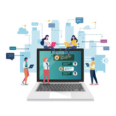 Social network web site surfing concept. Global Business Concept. Teamwork Cooperation with Business People Characters