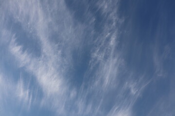 Notice wispy cloud formations in the blue sky, creating a peaceful and tranquil atmosphere outdoors