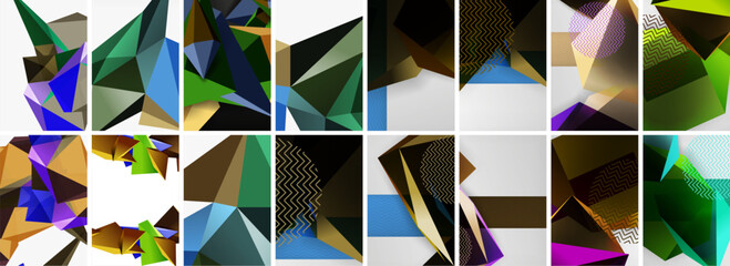 Set of low poly triangles poster geometric backgrounds. Vector Illustration For Wallpaper, Banner, Background, Card, Book Illustration, landing page