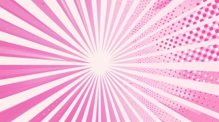 abstract red and pink rays background with halftone. Pop art style with empty space