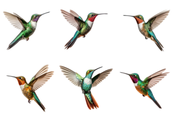 Flying hummingbird set isolated on white or transparent background, png clipart, design element. Easy to place on any other background.
