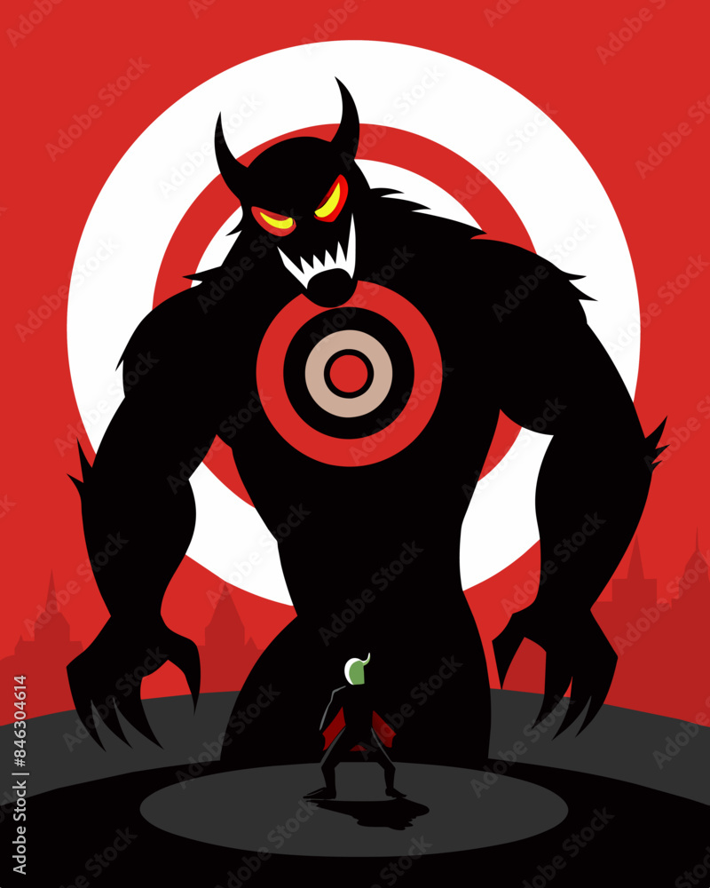 Poster the menacing presence of a shadow bully with their target shrinking under the weight of their shadow