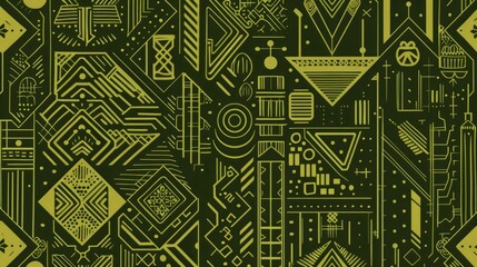 Fototapeta premium Contemporary Geometric Design Featuring Hand Drawn Decorations Excellent Graphic for Textiles Bandanas Scarves and Prints in Olive Green