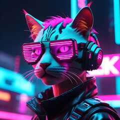 Futuristic cyber punk cat character