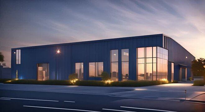 Modern warehouse with steel doors and windows and small office facilities