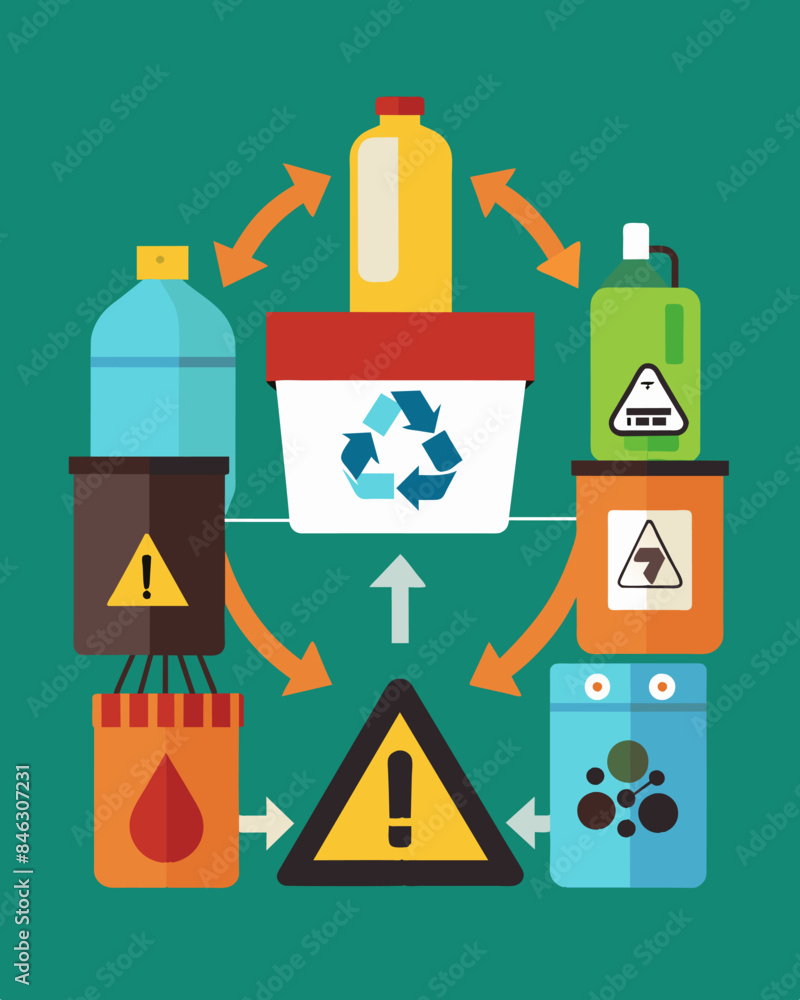 Poster in a separate area workers handle hazardous waste ensuring it is properly disposed of and not mixed 