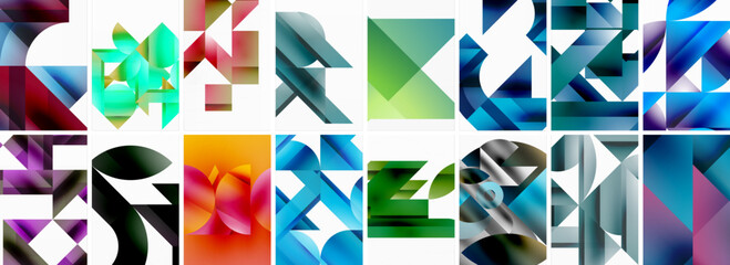 Triangles and circles abstract shapes templates set