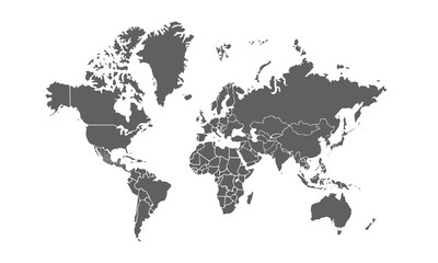 World map isolated on white background. for website layouts, background, education, precise, customizable, Travel worldwide, map silhouette backdrop, earth geography, political, physical.