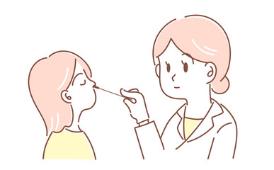鼻からのウイルス検査をする女性医師