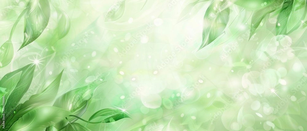 Poster spring nature abstract background with green leaves and bokeh effect - blurred foliage from trees fo