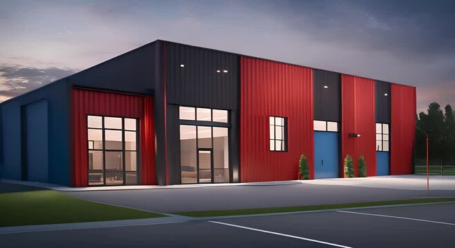 Modern warehouse with steel doors and windows and small office facilities