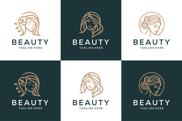 Set of luxury beauty woman logo design for makeup, salon and spa, beauty care