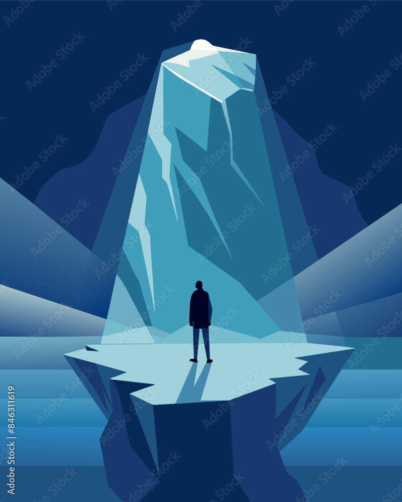 Poster the surface of the iceberg gleamed in the light reflecting the stoic expression of the person above 