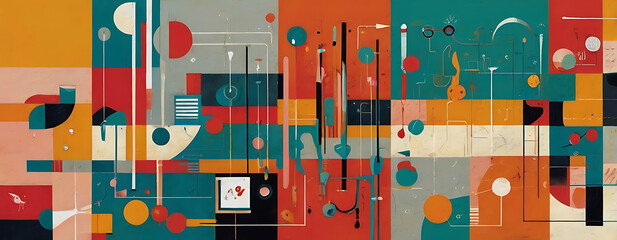 an abstract art piece reflecting the field of educational technology, with playful shapes, interactive elements, and a youthful color palette to inspire curiosity and learning
