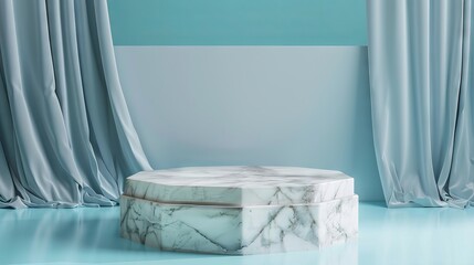 3D Hexagonal Platform Made of Marble with Copy Space
