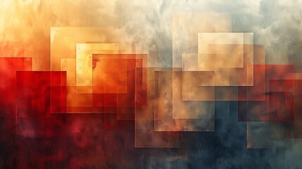 Naklejka premium An abstract background featuring layered squares with varying transparency, shades of brown and beige, hd quality, digital illustration, creating depth, geometric pattern, modern design.