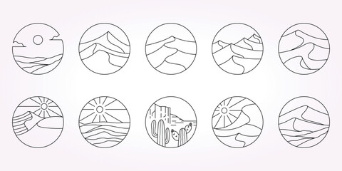 desert line art logo icon template vector illustration set bundle. Oasis Sahara design package © PyruosID