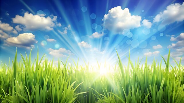 Abstract Nature Background: Grass and Blue Sky for Spring or Summer. Perfect for: spring and summer promotions, nature-themed designs, eco-friendly advertisements, social media posts, website banners.
