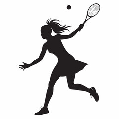 Woman tennis player silhouette illustration, woman tennis player with tennis bat and ball illustration