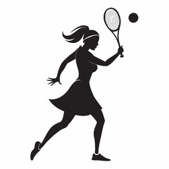 Woman tennis player silhouette illustration, woman tennis player with tennis bat and ball illustration