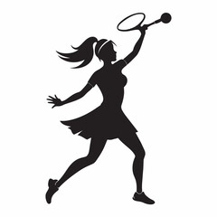 Woman tennis player silhouette illustration, woman tennis player with tennis bat and ball illustration