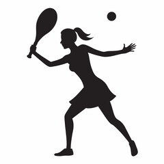Woman tennis player silhouette illustration, woman tennis player with tennis bat and ball illustration