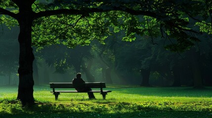 A person sitting alone on a bench in a park, deep in thought.