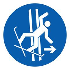ISO mandatory safety signs_immediately leave the tow-track in the event of falling symbol and pictogram only size 1 x 1 round shape