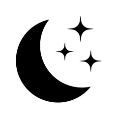 Crescent moon with stars icon on white background. Night icon. Crescent moon icon. Minimalist style.