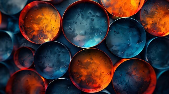 An abstract background with interlocking circles in a chain-like pattern, gradient colors, hd quality, digital art, smooth transitions, high contrast, sleek and modern design, artistic geometry.