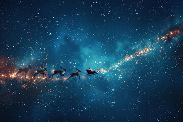 Obraz premium stunning outdoor Christmas tree with vibrant ornaments and lights, surrounded by lush greenery red poinsettia flowers, in a serene winter landscape under a colorful sky.