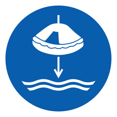 ISO mandatory safety signs_lower liferaft to the water in launch sequence symbol and pictogram only size 1 x 1 round shape