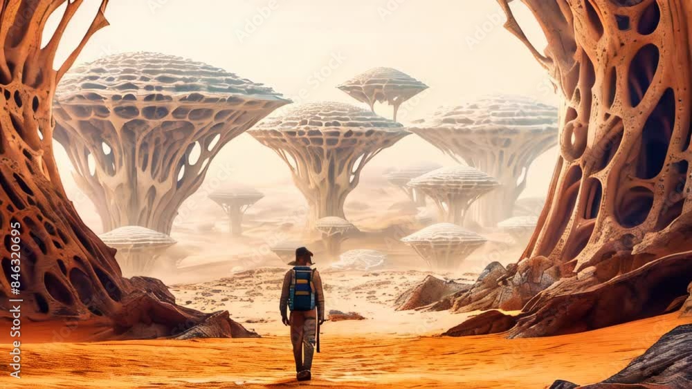 Poster weird alien structures on an alien planet