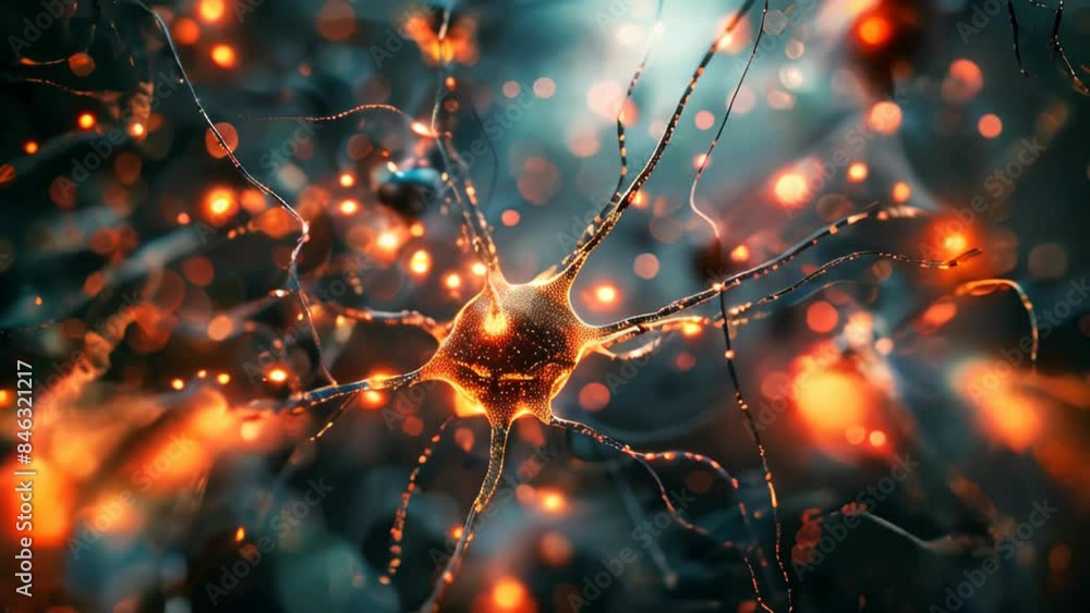 Poster a macro image of neurons brain cells against a dark background