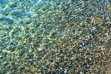 Ripples on the surface of the sea near the shoreline.
