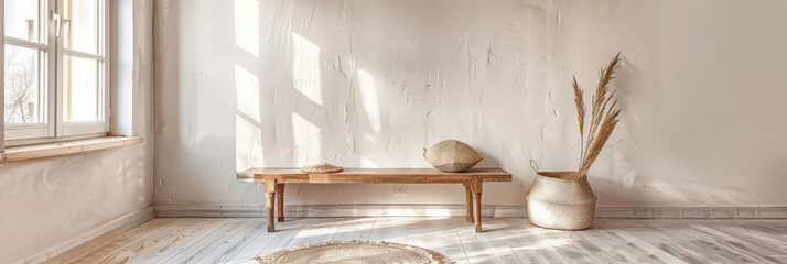 Window in an empty room with neutral tones. Home interiors with copy space.