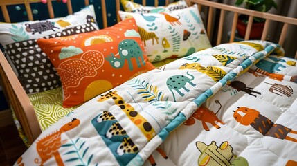 Safari Themed Crib Bedding Set with Colorful Animal Prints for Nursery Decor