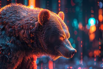 Vibrant Market Scene with a Powerful Bear Generative AI