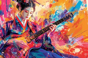 Obraz premium Rocking Out in Traditional Style Generative AI