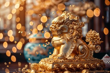 Lucky Figurine with Falling Gold Coins for Financial Prosperity Generative AI