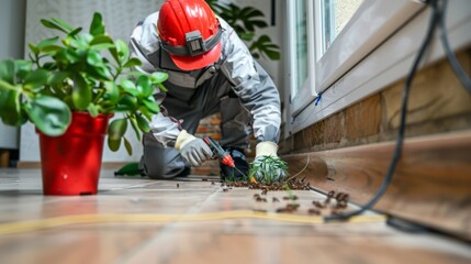 Professional exterminators targeting termite colonies in a house, specialized techniques and equipment for effective elimination, ensuring a termite-free home