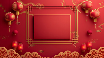 Red and golden Chinese lanterns and cloud pattern celebration background