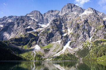 Landscape with lake and mountains. Tatra mountain massif. Lake "Sea Eye" in the Tatra Mountains, Poland. Morskie Oko. Mountain lake. Reflection. Panorama of mountains. Lake in the mountains © Liubov Kartashova