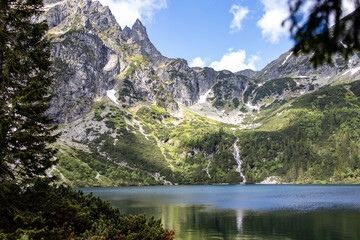 Landscape with lake and mountains. Tatra mountain massif. Lake 
