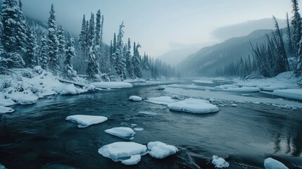 Ice floating in the river
