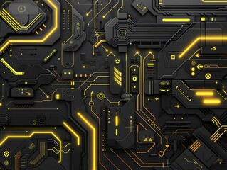 A black and yellow image of electronic components
