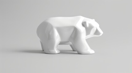  A white polar bear figurine atop a gray base against a minimalist gray backdrop, with space for text inscription