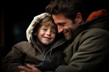Fototapeta premium A man and a boy are hugging each other