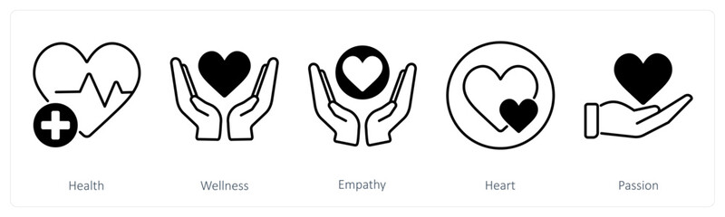 A set of 5 Mix icons as health, wellness, empathy