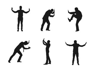 Businessman Pushing Invisible Wall silhouettes vector.  Wall push for more success, career growth and problem solution. Isometric Businessman Pushing Wall concept. Isolated on white background.